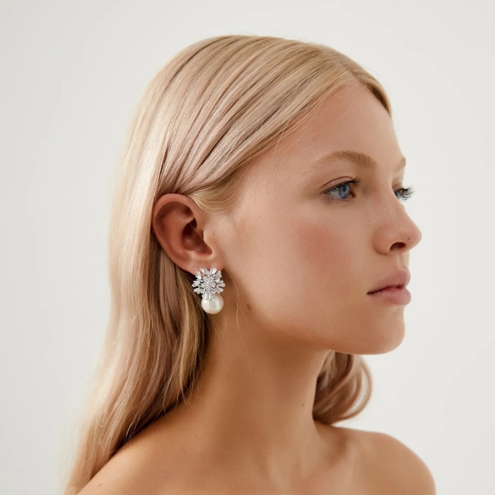 Wedding Earrings | Diamond CZ & Pearl